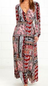 LuLu's Traveling Gypsy Burgundy Print Maxi Dress